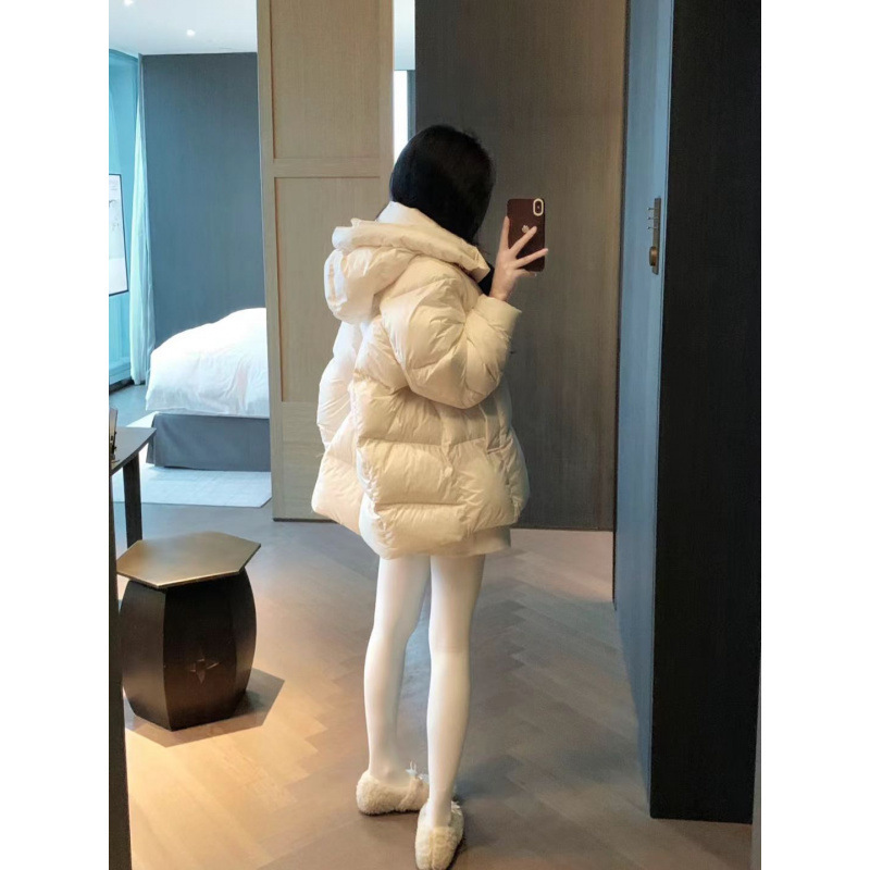 鹅绒服女中长款连帽2025冬季新款超轻加厚泡芙高端90白鹅绒面外套