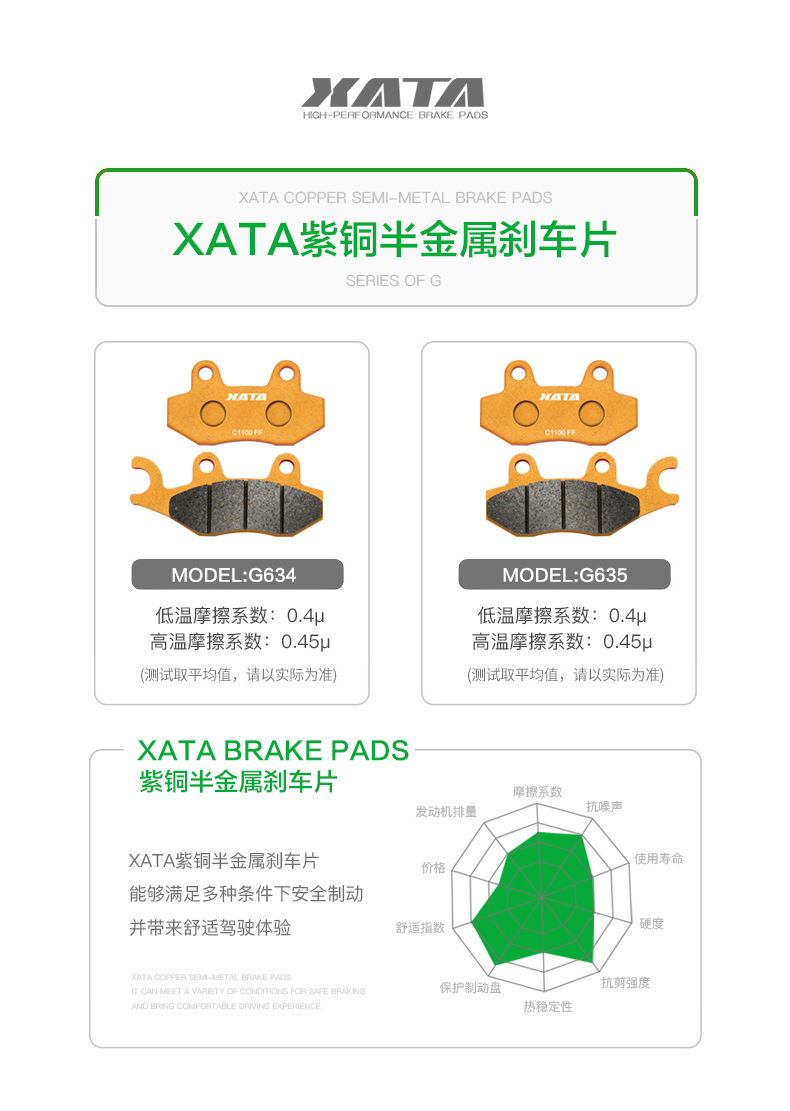 Xata Semi-Metallic Brake Pads Loncin Infinix Scooter Sr250Gt Lx250T Disc Brake Pads