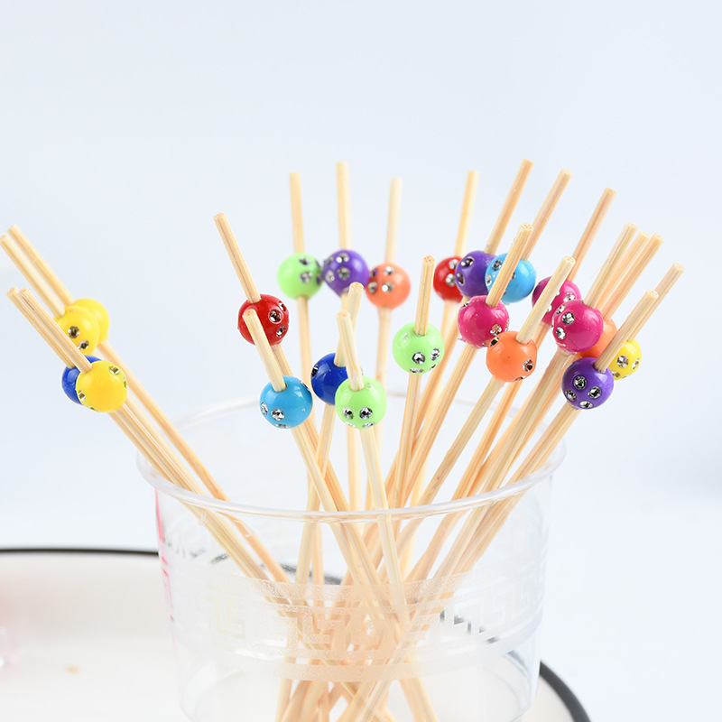 Cuentas coloridas desechables de frutas enchufadas caseras lindas pasteles de bambú bocadillos horquilla horquilla de pasteles de luna horquilla mayorista