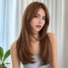 欧美跨境电商假发女钢琴色挑染中长卷发高温丝机制前额蕾丝13.4