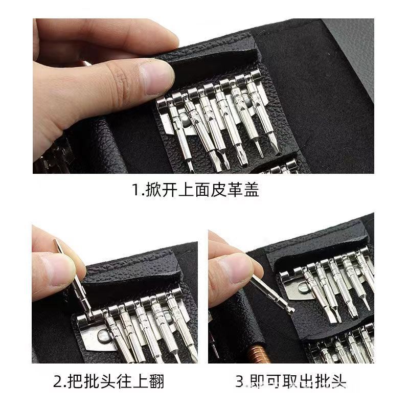 25-en-una bolsa de cuero traje destornillador, aleación de aluminio fuerte magnética cabeza de destornillador de alta calidad, multi-función de destornillador conjunto