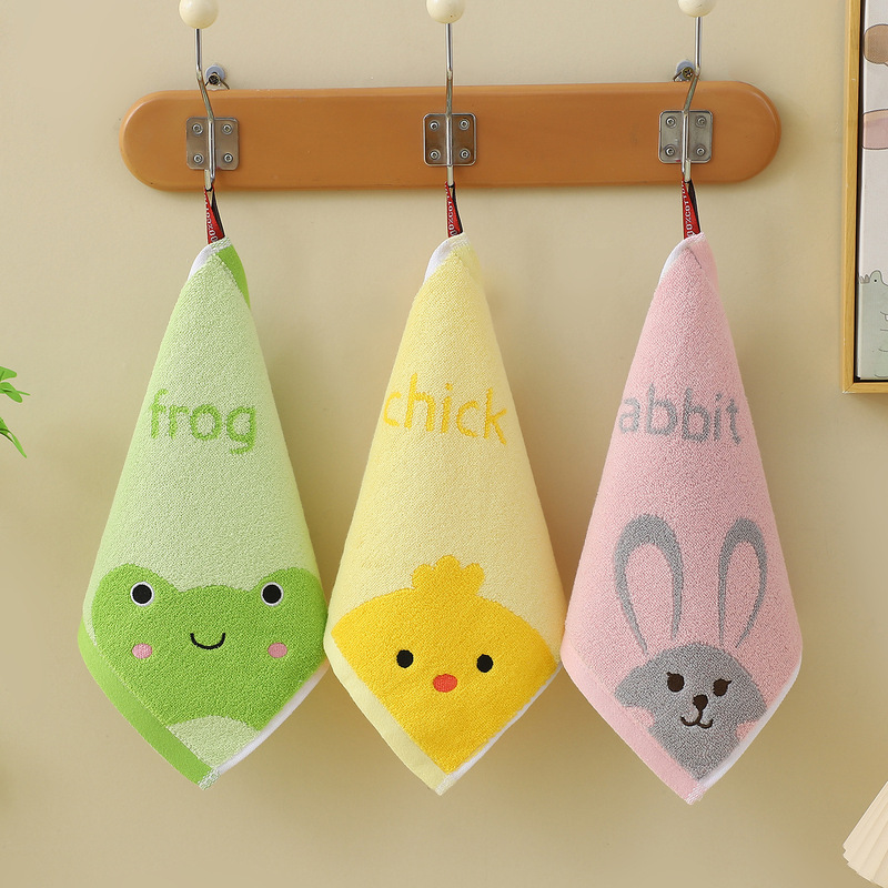 Pure Cotton 32-Strand Square Towel Cartoon Jacquard Cute Little Towel Kindergarten Children Face Wash Square Towel Soft and Absorbent
