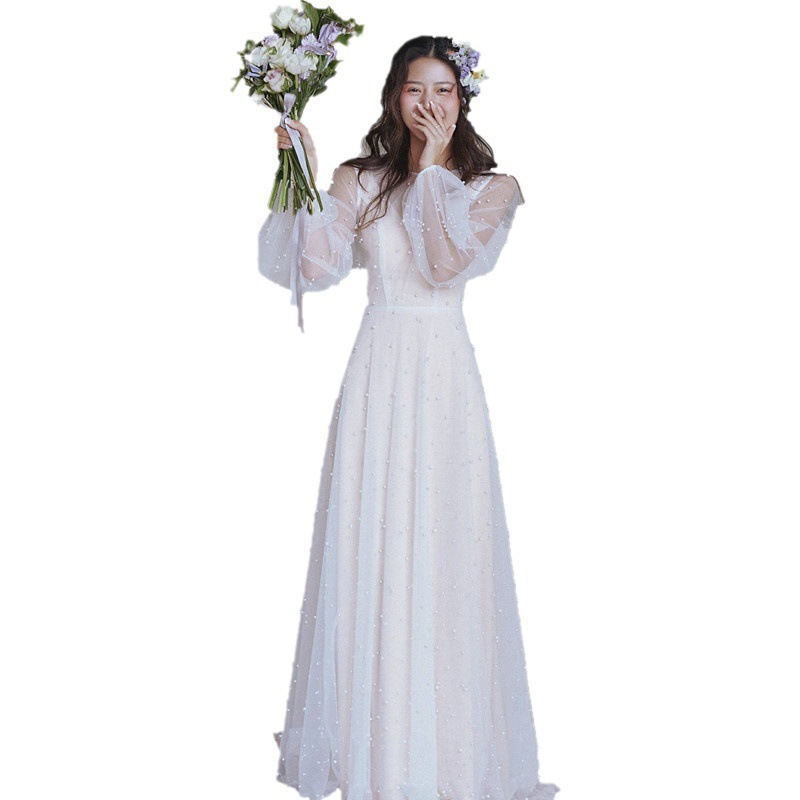 Vestido de boda ligero francés super insensible sencillo estilo coreano 2024 nuevo vestido pequeño