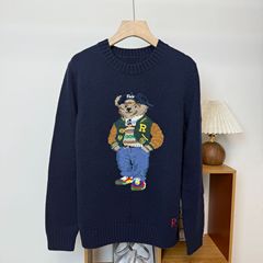 高品質/スキャン可能なクマ 25 年秋冬ウールヘビー刺繍漫画ラウンドネックセーター男性と女性用