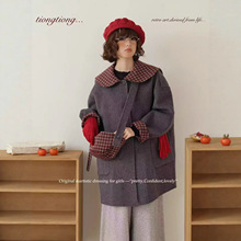 2025新款秋冬毛呢外套中长款小个子赫本风复古高级感羊毛大衣格纹