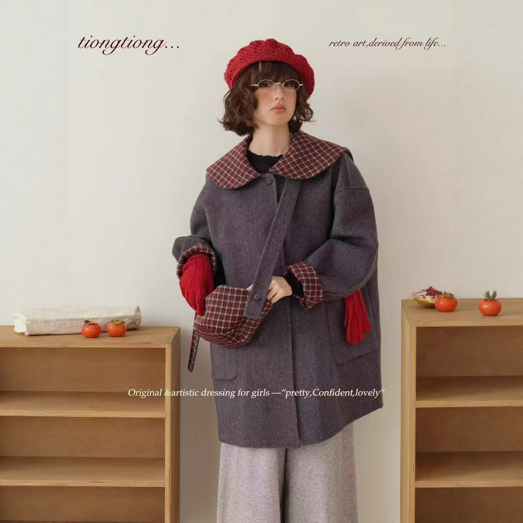 2025新款秋冬毛呢外套中长款小个子赫本风复古高级感羊毛大衣格纹