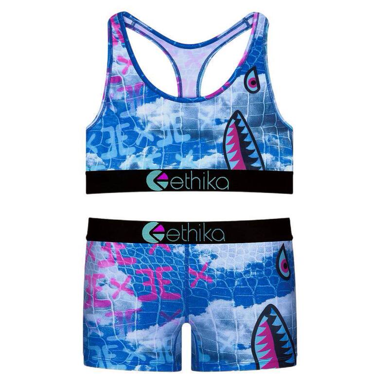 Ethika Printed Beautiful Back Sports Bra Set for Women, Vest-Style Push-Up Bra Without Underwire, Sexy Boxer Briefs