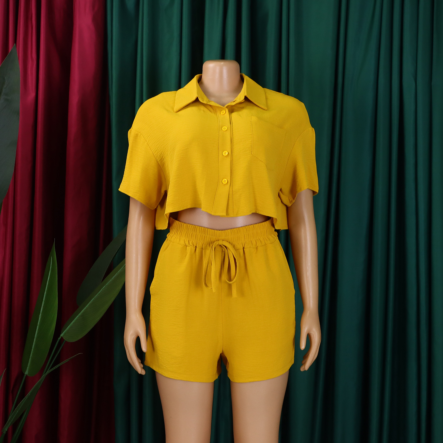 Women's Clothing summer new casual lapel short sleeved shirt shorts fashionable suit_mkmklike.com