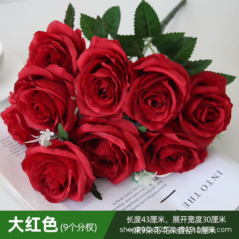 9-rama rojo gran Manojo de Rosas
