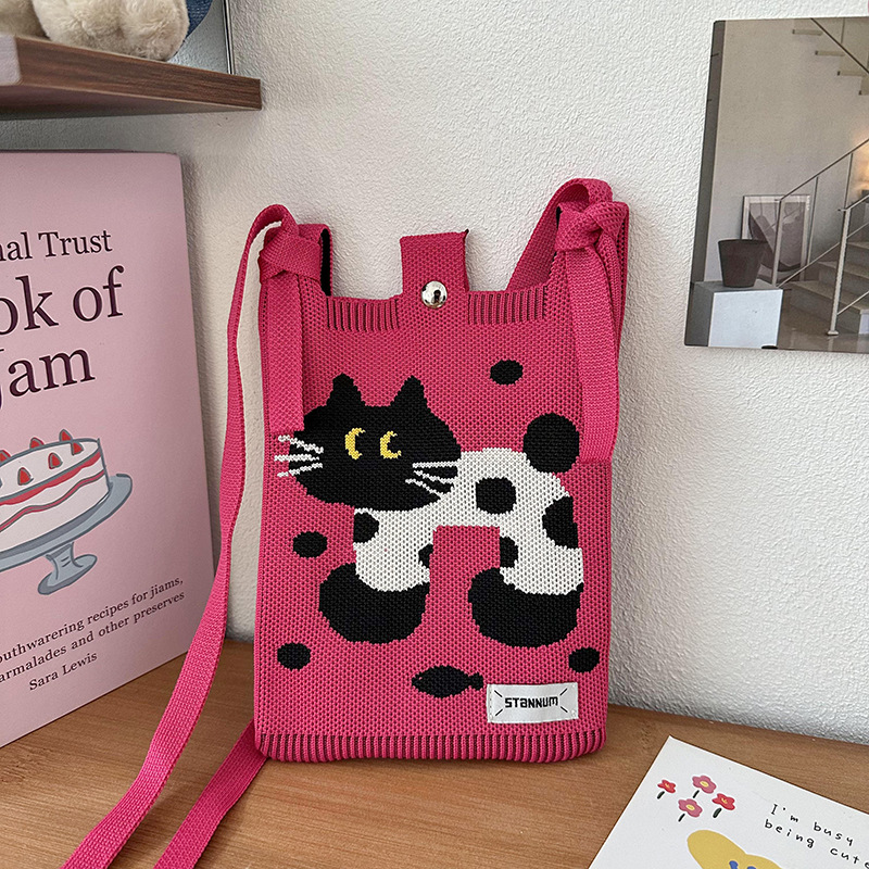 Nueva sensación de alto nivel encantadora cartoon tejido bolso de teléfono móvil de moda chica multifuncional bolso de hombro bolso portátil