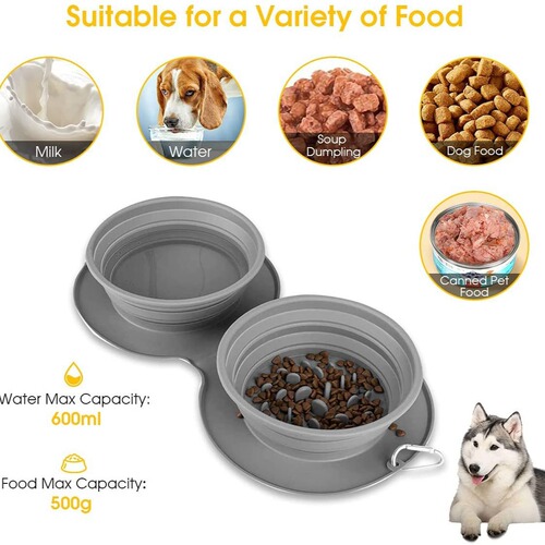 Silicone Foldable Pet Bowl, Silicone Cat Dog Pet Anti-Choking Dual Feeding Bowl, Outdoor Pet Portable Cat Bowl Dog Bowl