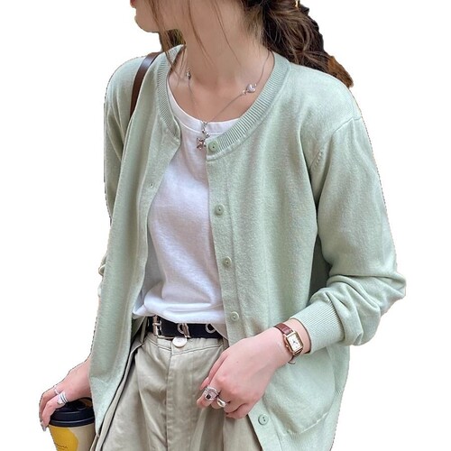 Women's Spring and Summer New Arrival Korean Style Loose and Slender Knit Sweater Coat, Casual Outerwear Cardigan Top for Layering