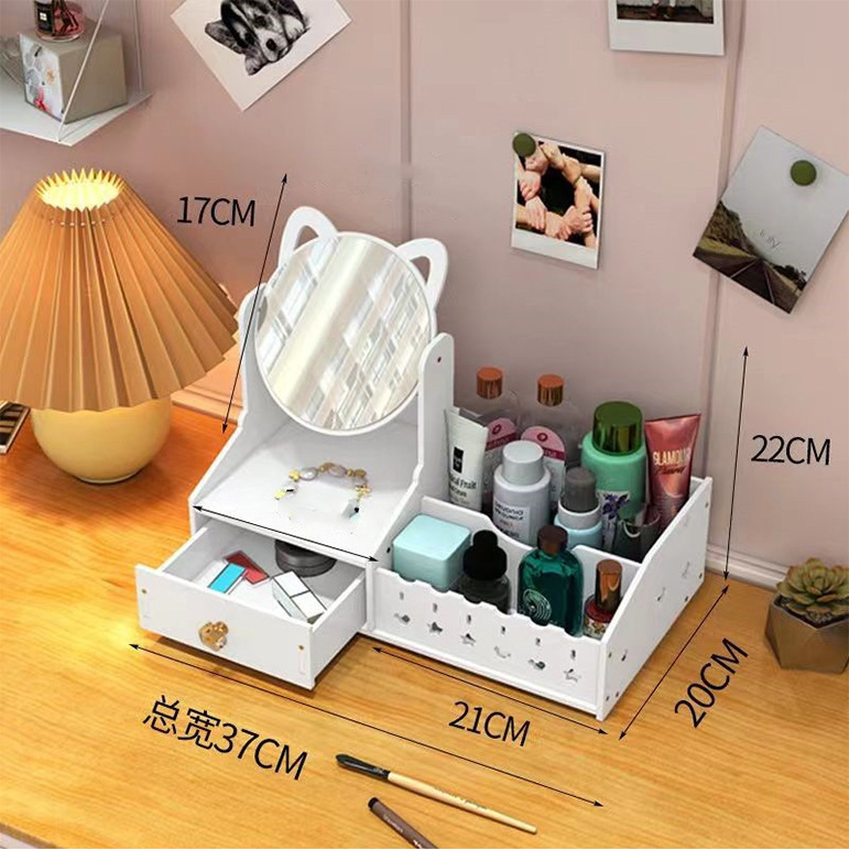 Espejo de maquillaje espejo portátil chica Internet celebridad escritorio vestidor espejo estudiante dormitorio tocador simple espejo con caja de almacenamiento