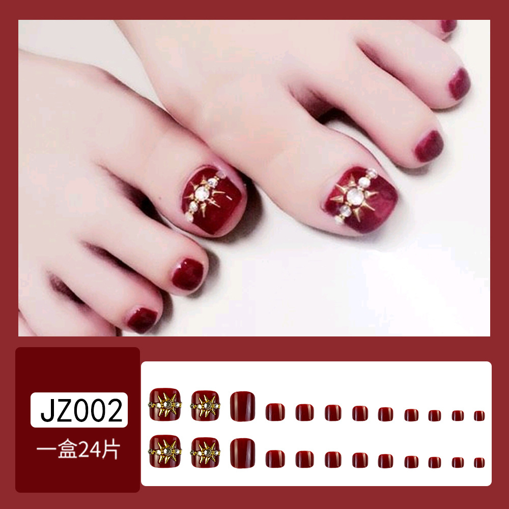 Uñas postizas para otoño e invierno, producto terminado, 24 piezas, uñas postizas con diamantes de imitación color cereza, pegatinas de uñas postizas. image 7