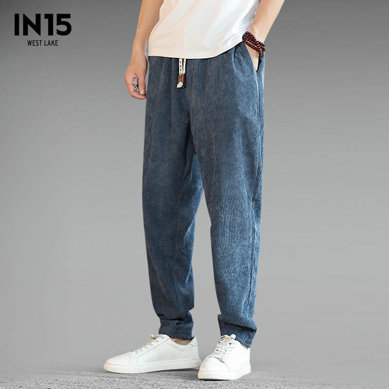 中国风男束脚春季灯芯绒哈伦裤棉麻收口束腿小脚休闲收腿休闲裤