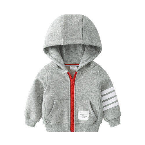 2024 Autumn/Winter Trendy Children's Apparel Set for Boys and Girls: Long-Sleeve Grey Casual Zip-Up Jacket and Pants