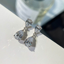 简约双水滴钻石耳环s925银镀18K白金优雅气质女耳钉厂家直销