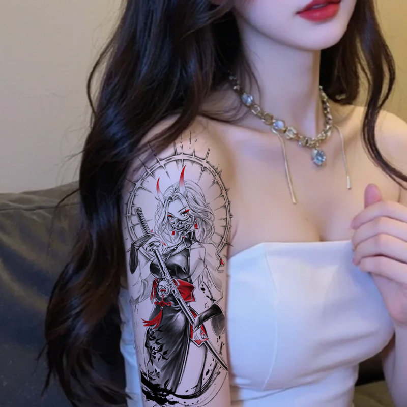 Tattoo Sticker Waterproof Long-lasting Medusa Geisha Nine-tailed Fox Half Herbal Boys' Fruit Juice Flower Arm for Women