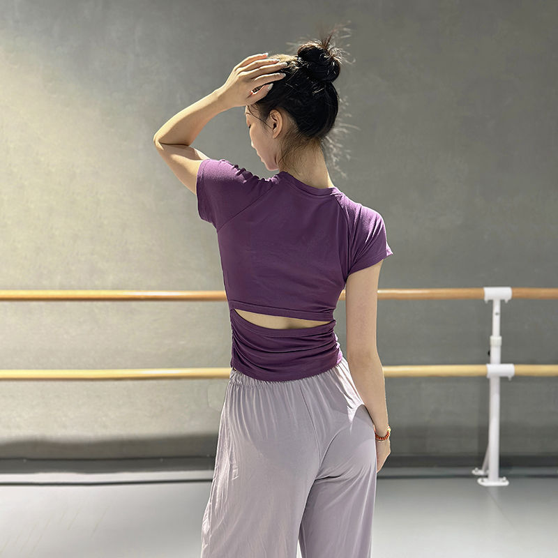 Waist-Revealing Dance Clothing, Short-Sleeved Women's Classical Dance, Modern Dance, Chinese Dance Practice Clothing, Body-Based Training Fitness Yoga Clothing