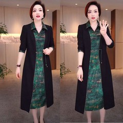 复古阔太贵夫人假两件连衣裙大码遮肉显瘦气质过膝裙子2025春