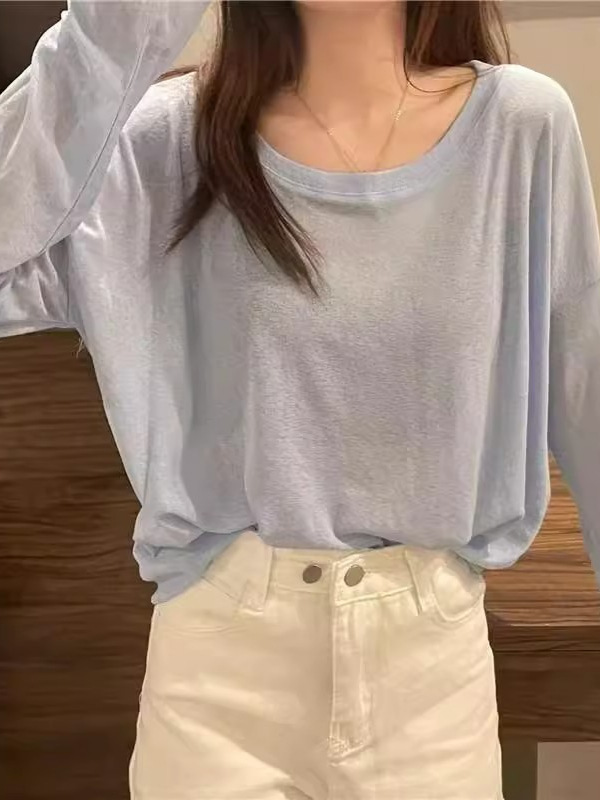 今年人気の日焼け止めシャツ、女性用長袖Tシャツ、大きいサイズ、万能無地インナー、薄手エアコン付きブラウストップス|undefined