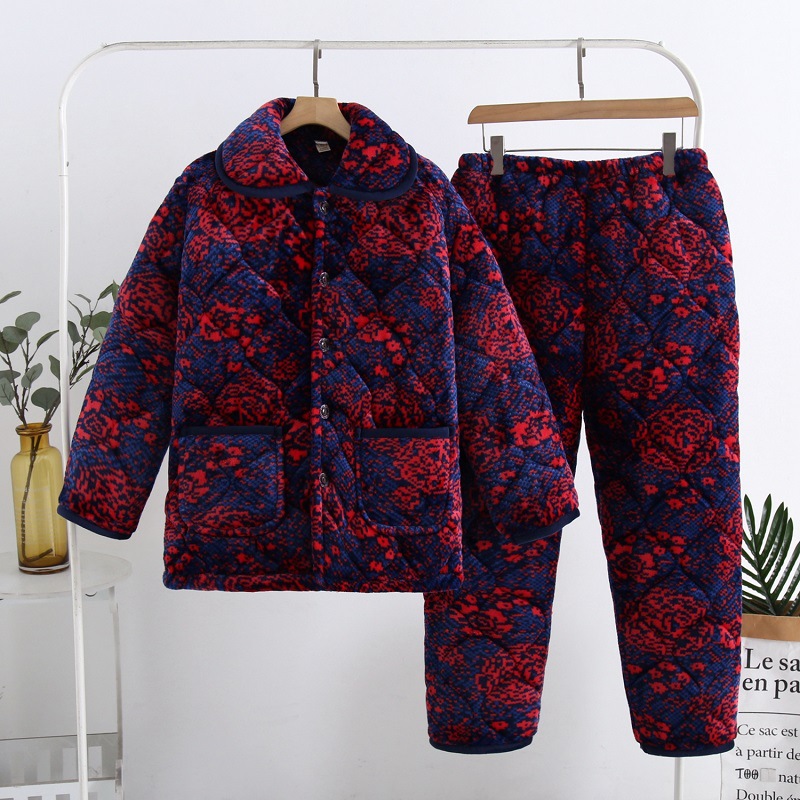 パジャマ女性冬のサンゴのベルベットの三層の厚いベルベット保温綿フランネル春秋冬の家庭服