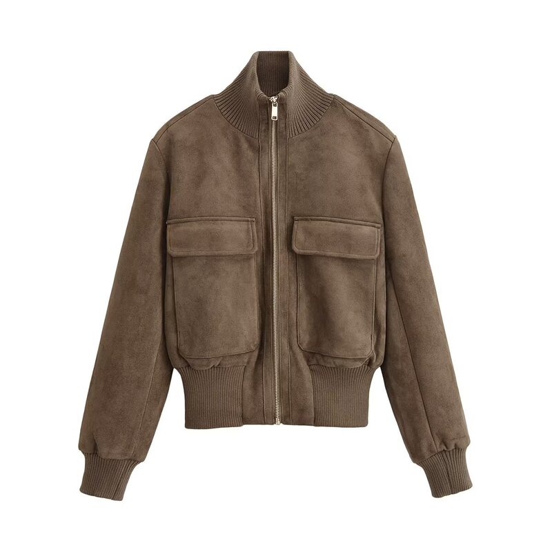 Pb&Za Cross-Border Foreign Trade 2026 Spring New Women's Simple Stand-Up Collar Long-Sleeved Bomber Jacket 8372062