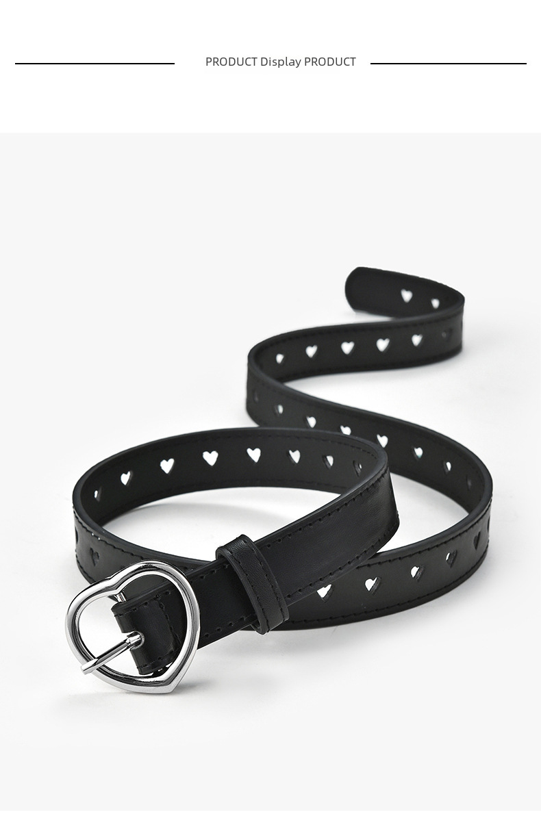 Children's peach buckle simple fashion women's belt love hole hollow decoration women's dress belt wholesale_voghion.com