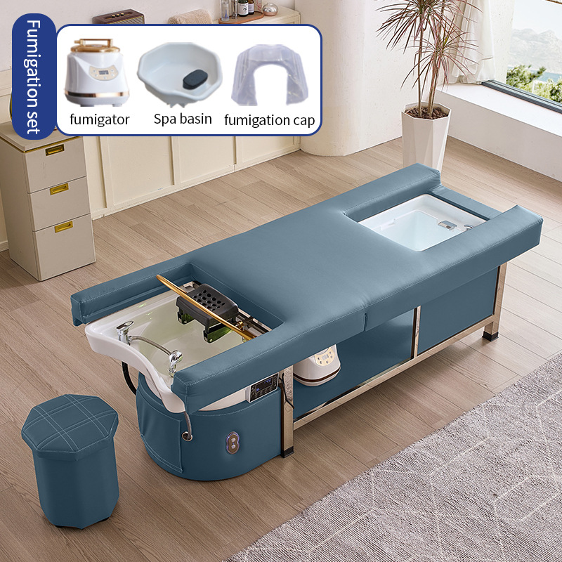 Cama eléctrica elevadora multifuncional para salón de belleza, cama de lavado de cabello, cama de masaje para terapia de cabeza, cama de masaje y cama de fumigación para circulación de agua