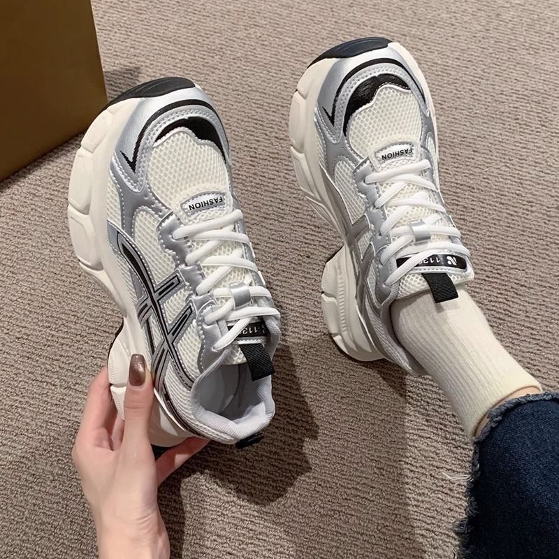 Zapatillas de plataforma para mujer, estilo papá, novedad primavera-otoño 2025, versátiles, ligeras, transpirables, de malla, estilo urbano, para correr.