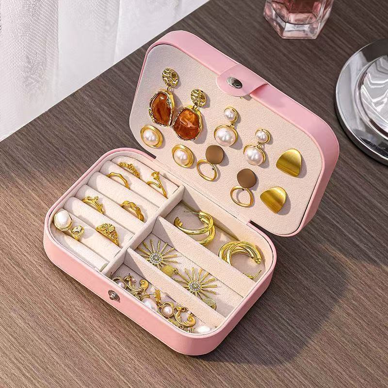 핑크 [이중 다기능 가죽 보석함] # 큰