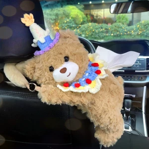 Car Tissue Box Car Paper Drawer Creative Cute Blue Ice Cream Princess Car Storage Hanging Bag Plush Doll