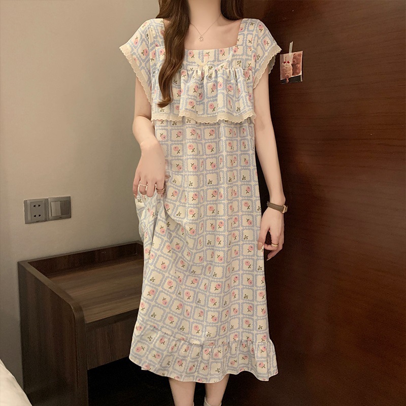 女性のためのナイトガウン夏半袖クラウドコットンラブスウィートガール 2025 新しい夏薄い女性のパジャマドレス|undefined
