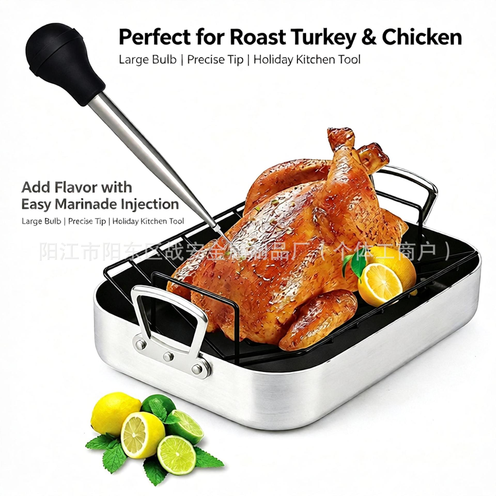 304 Stainless Steel Turkey Pump Set Silicone Suction Ball Oiler Barbecue Marinade Injector Cross-Border Kitchen Tool