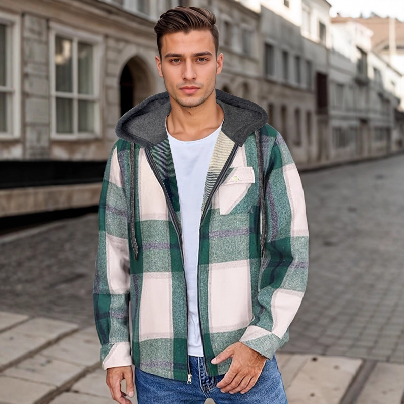 Amazon European and American Size Men's Flannel Woolen Jacket with Zipper and Warm Lining