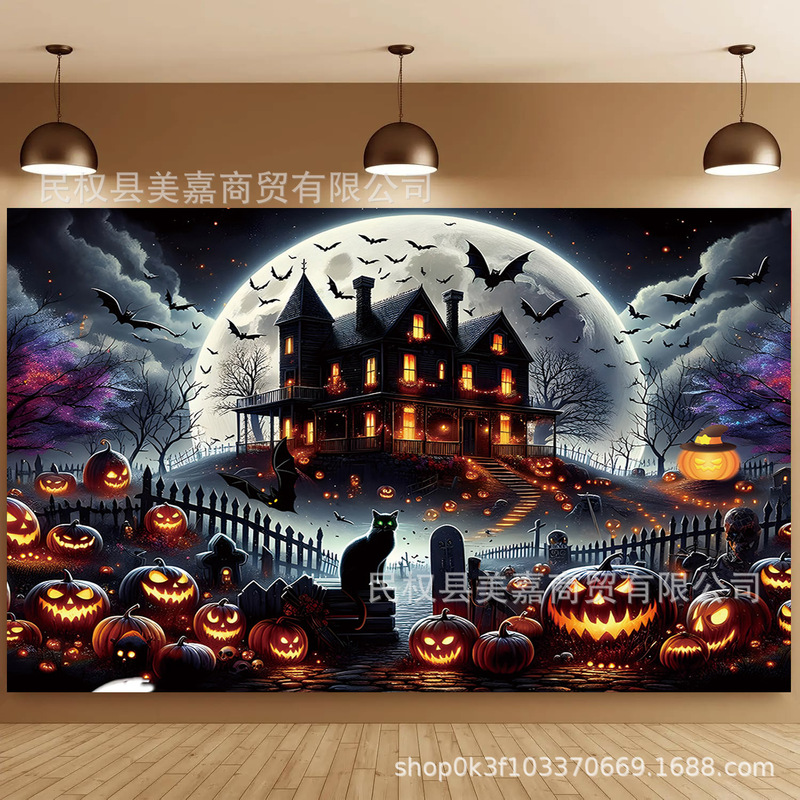 Cross-Border New Halloween Dark Castle Photography Background Cloth Outdoor Atmosphere Party Photo Banner Decorative Supplies Cross-Border New Halloween Dark Castle Photography Background Cloth Outdoor Atmosphere Party Photo Banner Decorative Supplies