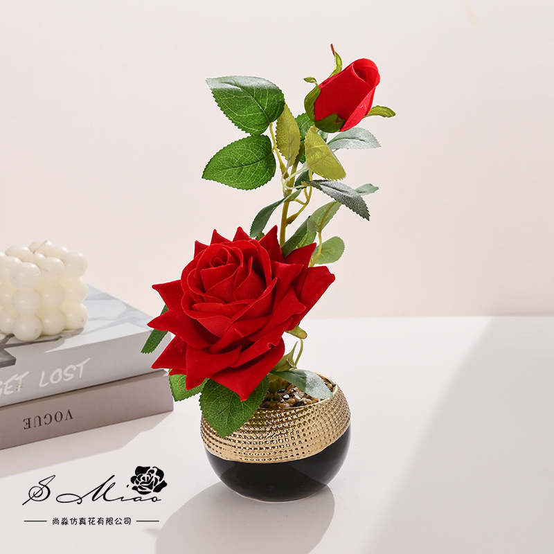 Flores falsas bonsái de rosas de alta gama de estilo europeo simulación de flores de moda decoración creativa decoración de plantas verdes artificiales simulación de macetas image 3