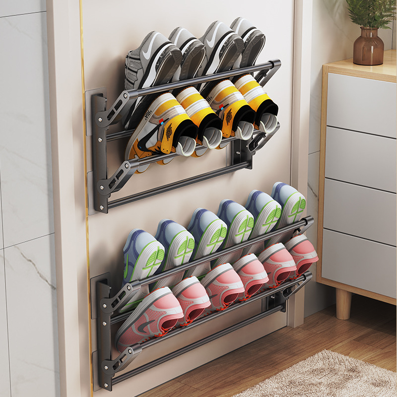 No-Drill Door Shoe Rack Multifunctional Storage Rack Home Wall-Mounted Bathroom Slipper Rack Towel Storage Draining Rack