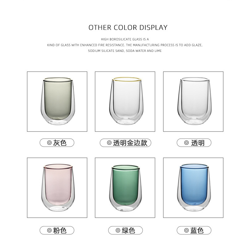Tazas de vidrio de doble capa personalizadas, tazas de vidrio de alto silicio resistentes al calor, tazas de agua al por mayor, tazas de té a prueba de quemaduras, café aislante