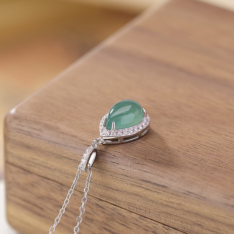 Mặt dây chuyền bạc S925 hình giọt nước đính ngọc bích xanh dương — Mặt dây chuyền đơn (không có dây chuyền)