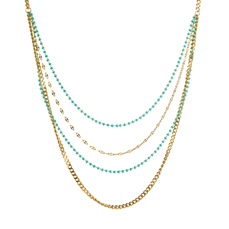 Retro Geometric Titanium Steel Gold Plated Beads Layered Necklaces 1 Set