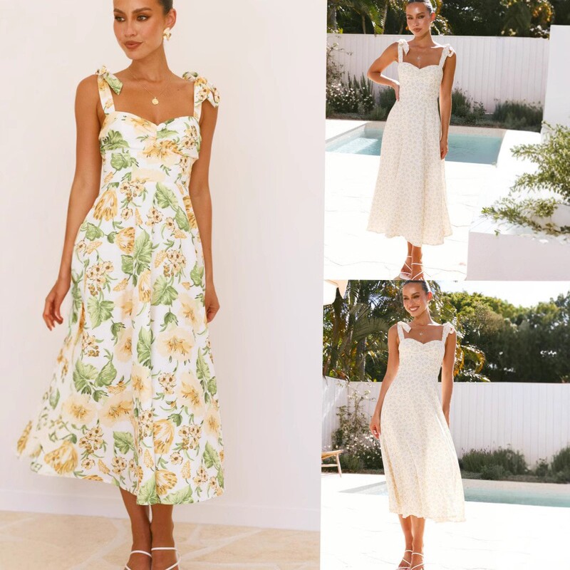 2026 Summer New Style French Elegant Women's Fashion Floral Print Backless Large Hem Sleeveless Mid-Length Dress 2026 Summer New Style French Elegant Women's Fashion Floral Print Backless Large Hem Sleeveless Mid-Length Dress