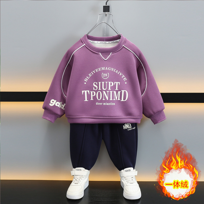 6518 traje de terciopelo para niños 2025 nuevo traje deportivo de suéter de dos piezas grueso para niños pequeños y medianos