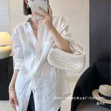 厂家直销法式白色亚麻长袖衬衫女夏季薄款宽松老钱风衬衣外搭