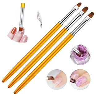 Cross-Border New 3-Piece Gold Metal Rod Manicure Gel Pen French Round Pen Phototherapy Pen Manicure Tool