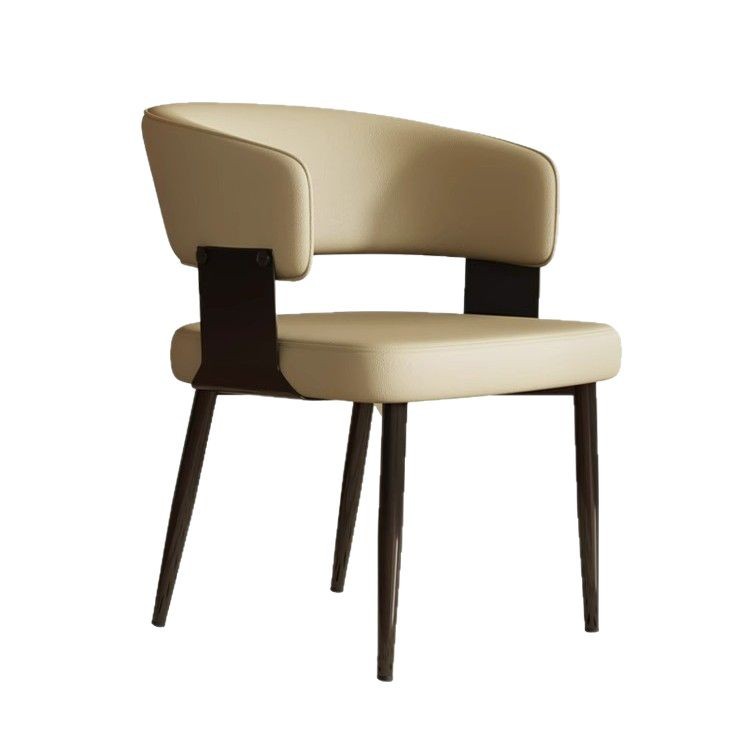 Silla de comedor para el hogar de cuero minimalista de estilo italiano, moderna, de lujo ligero, con apoyabrazos, diseño de respaldo, silla de comedor de alta gama