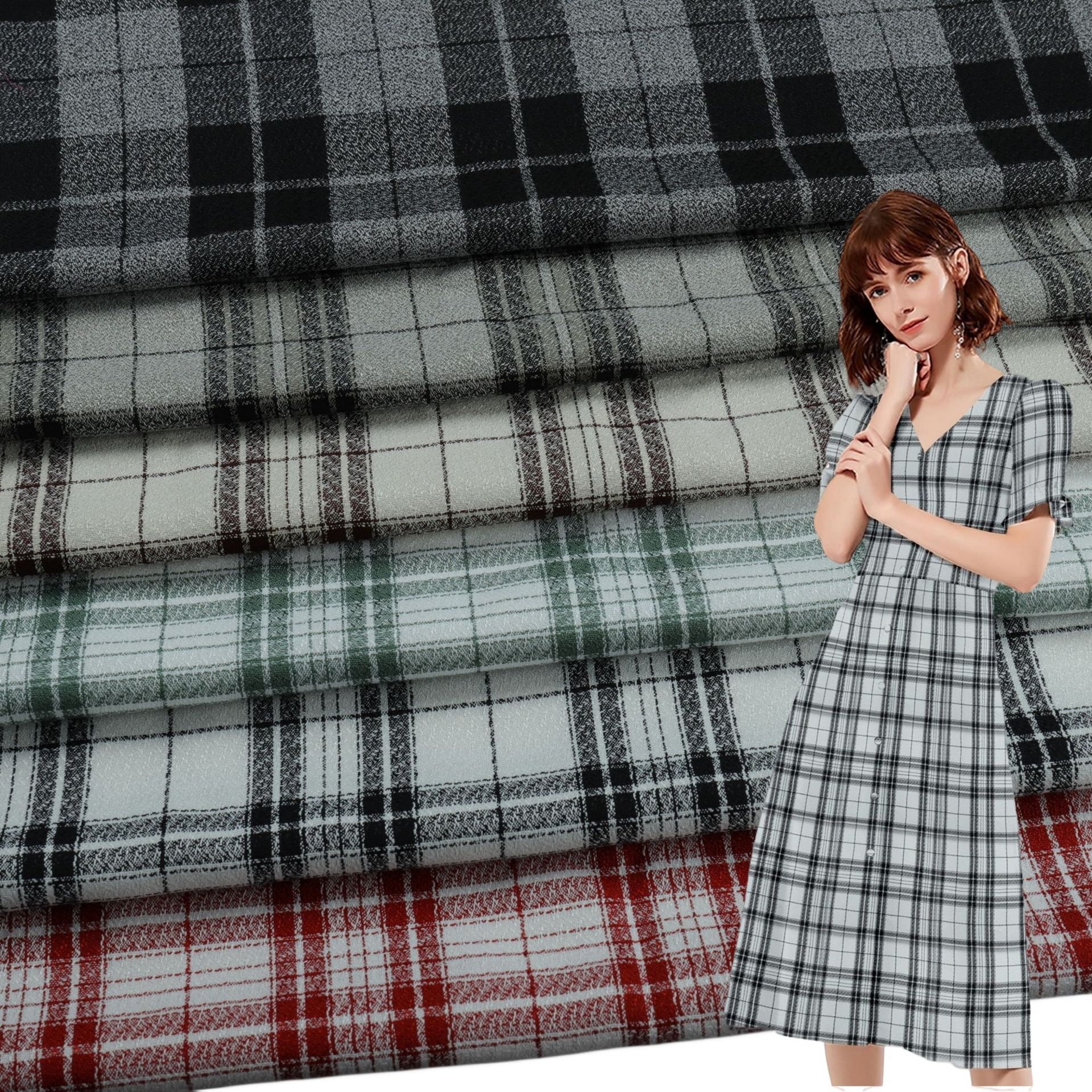 春夏小香风大格子面料 TR涤纶人棉连衣裙时装布料休闲衬衫面料