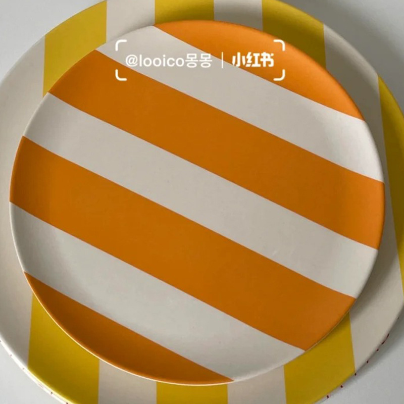 NAPLES 오렌지 앤 화이트 스트립 8inch /20cm [대나무 섬유 비세라믹]