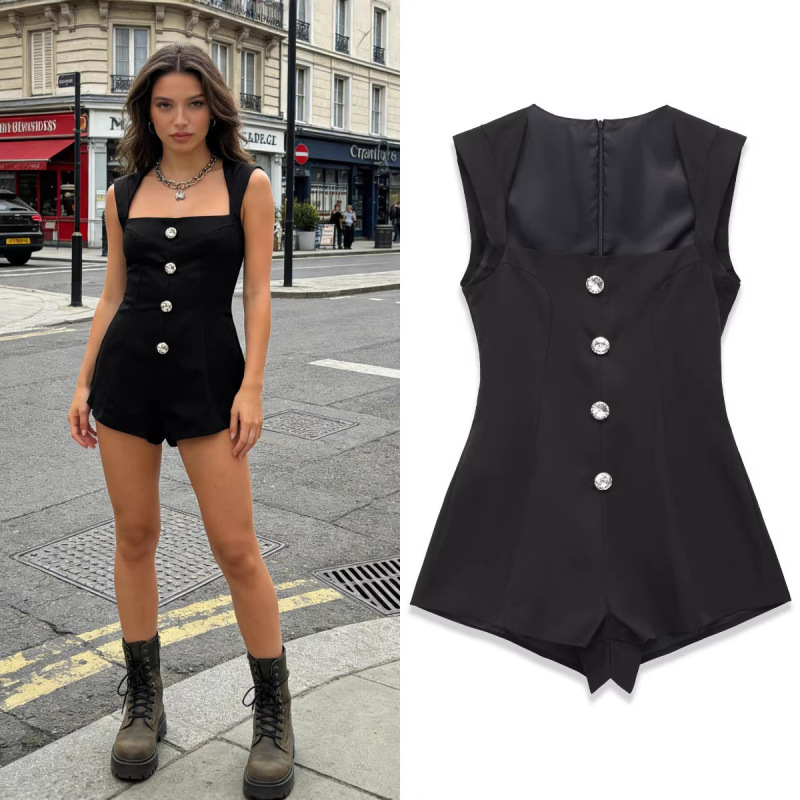 Za Foreign Trade Cross-Border Wholesale European and American Style Women's Summer Fashion Jewelry Button Decoration Short Jumpsuit
