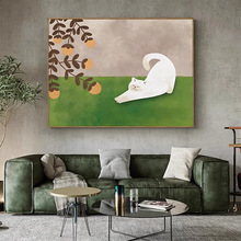 现代简约客厅装饰画可爱动物治愈系玄关壁画沙发卧室挂画小众油画